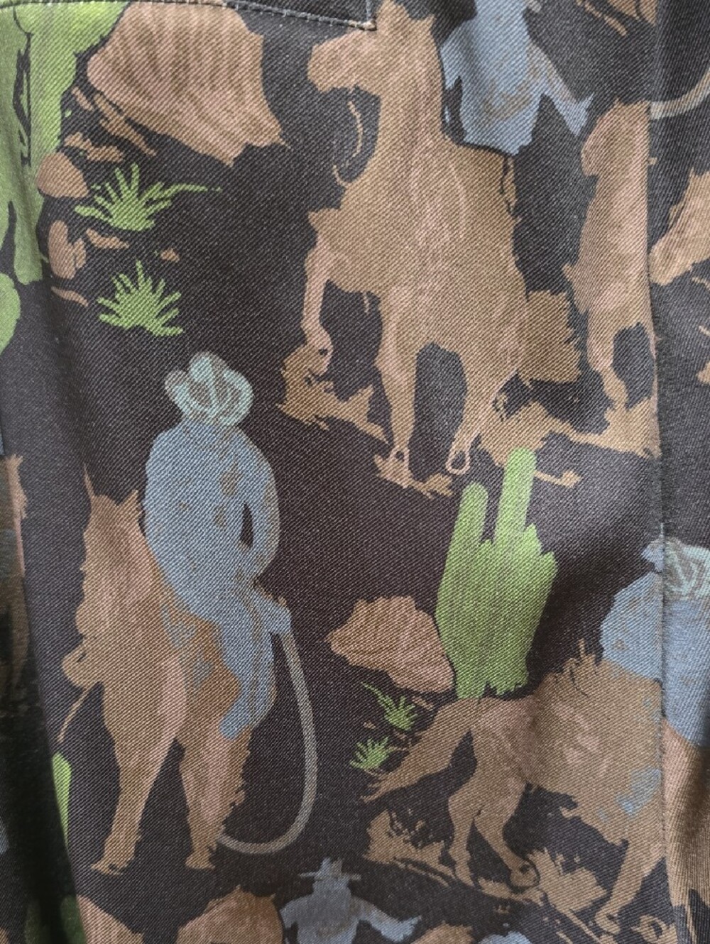 Women’s Patterned Trousers - Green & Brown Western Print - Picture 4 of 4